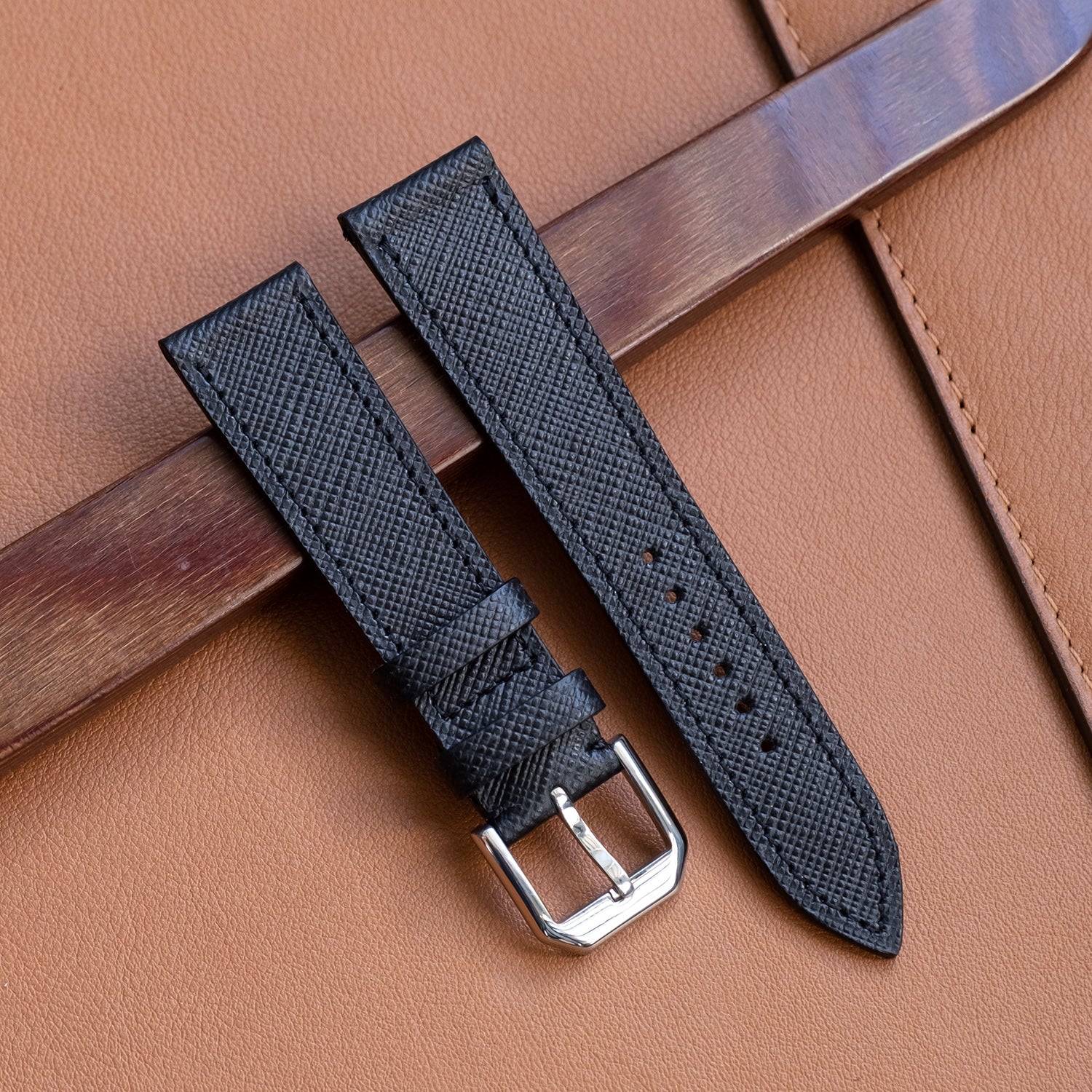 Watch Strap black Saffiano leather watch Atelier romane