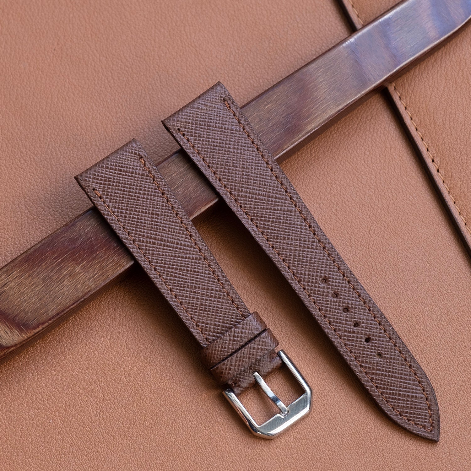 Watch Strap brown saffiano leather Atelier romane