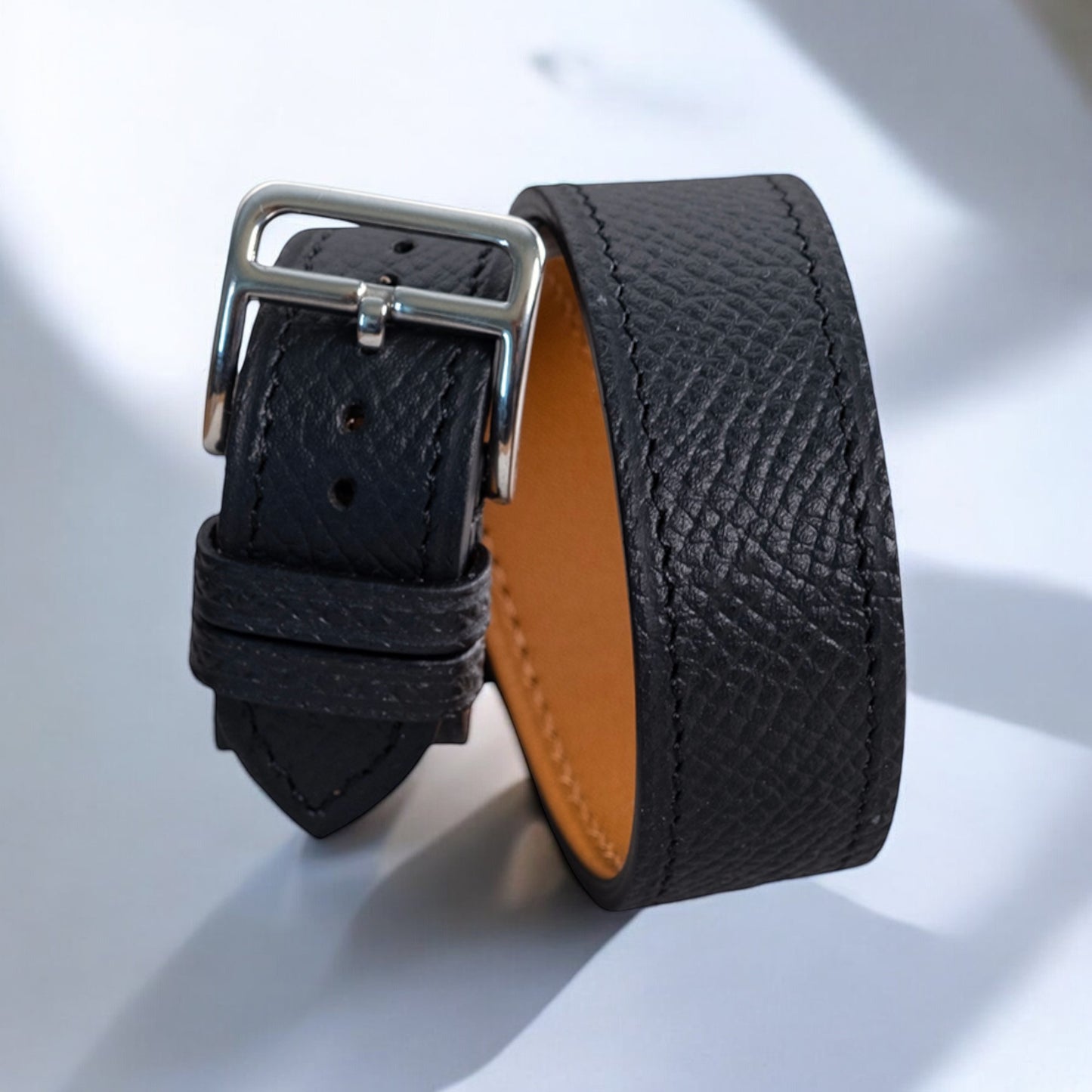 Watch Strap Double Tour Calf Black Grainé