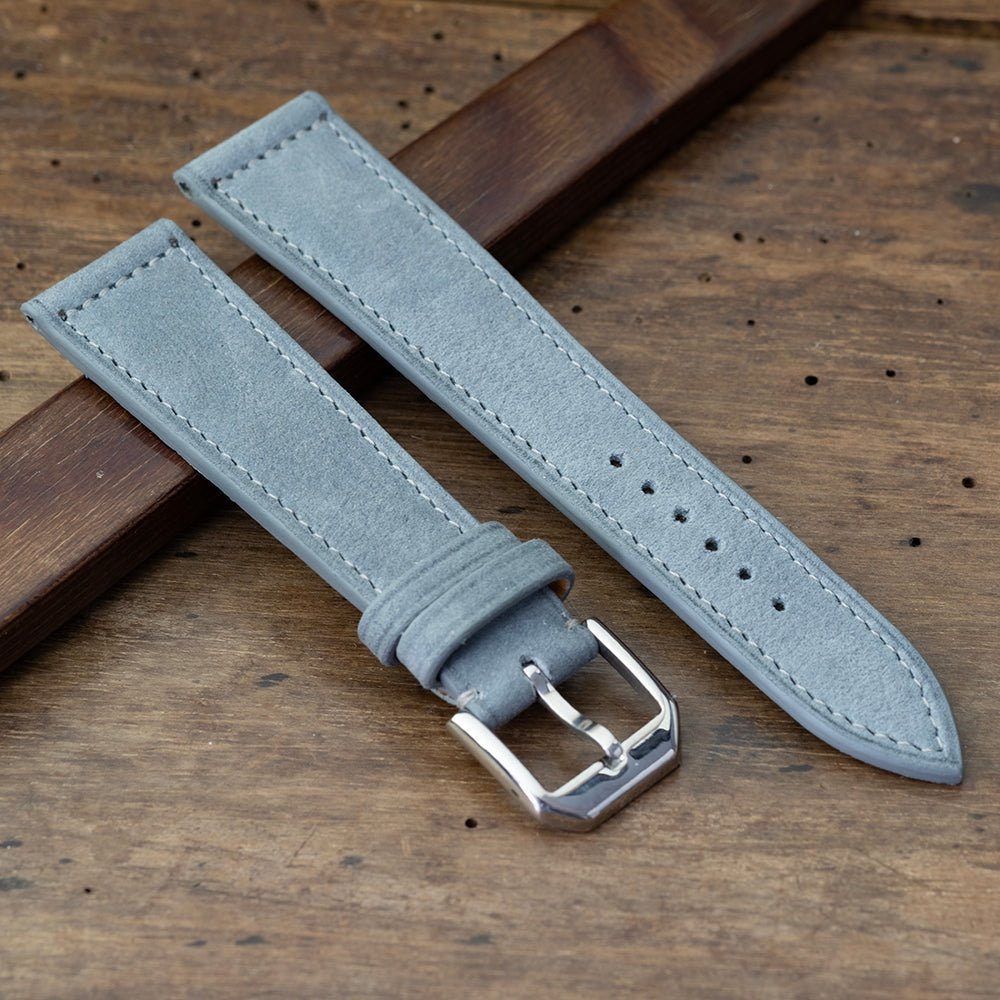 Watch Strap silver grey nubuck horizontal stitching Atelier romane